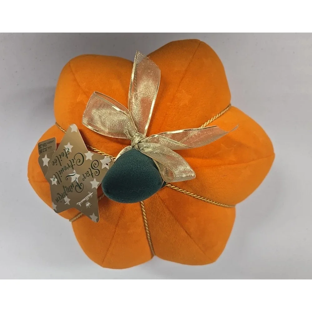Hallmark Fall Decor Star Embossed Stuffed Pumpkin with Gold Braiding Accents 10